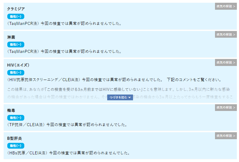 性病検査の結果